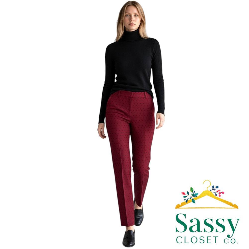 Talbots Signature Burgundy Jacquard Dot Ankle Pants 6 Stretch Trouser